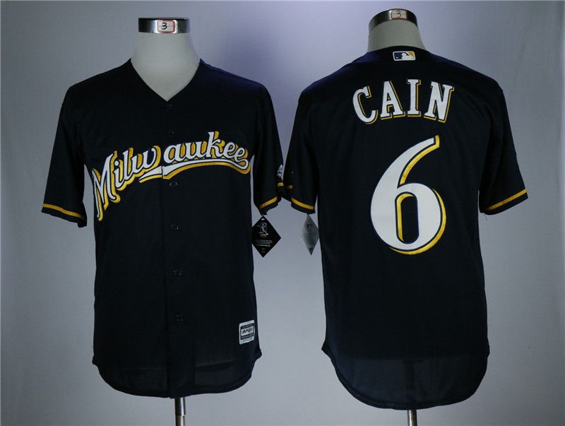 Men Milwaukee Brewers #6 Cain Blue Elite MLB Jerseys